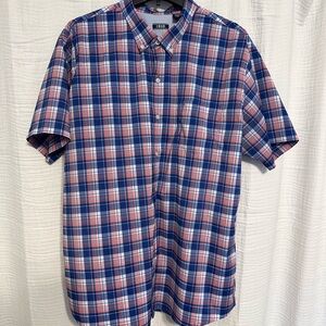 Izod Men's Casual Blue and Red Plaid Shirt